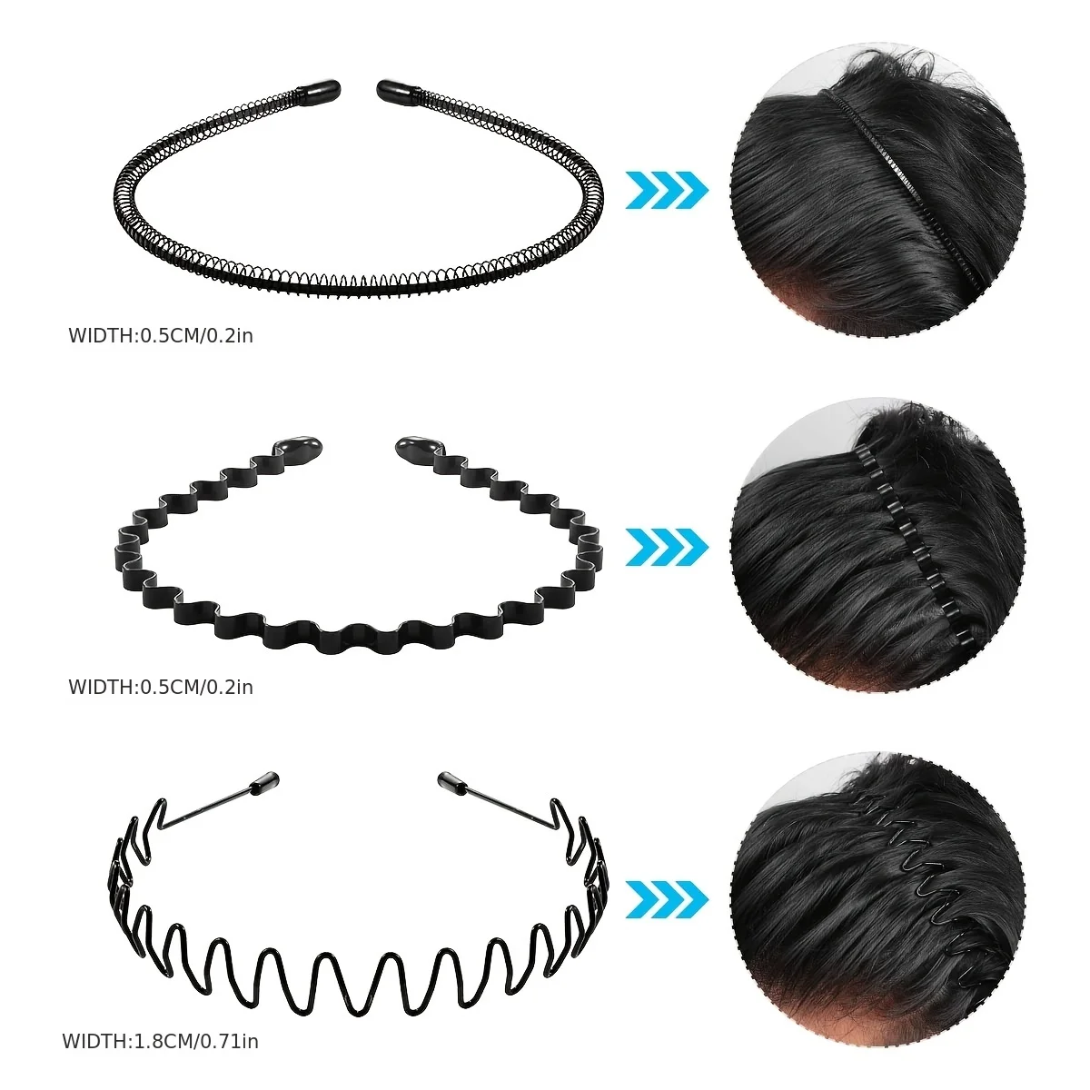 6pcs Metal Headband For Men Women Fashion Hair Bands Outdoors Sports Non Slip Smooth Elastic Teeth Comb Unisex Hair Accessories