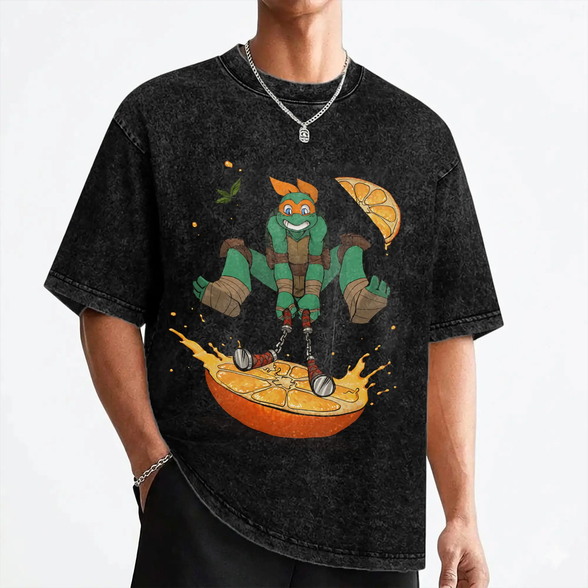 Cartoon Ninja T-Turtles Washed T Shirt Streetwear Retro T-Shirt  Tees for Men Women 100% Cotton High Street Summer