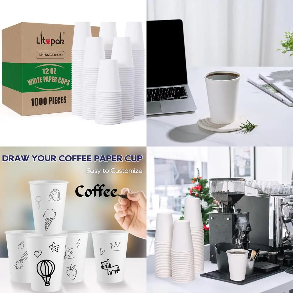 

12 oz Disposable White Paper Cups - Bulk Pack for Hot Coffee, Ideal for Offices, Schools, Shops, and Restaurants