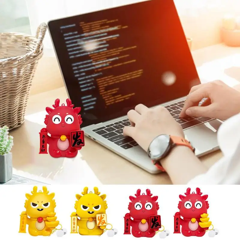 Year of The Dragon Car Keychain Zodiac Dragon Key Ring Light Doll Toy Cute Dragon Shape vehicle Decoration for Bedside Desktop