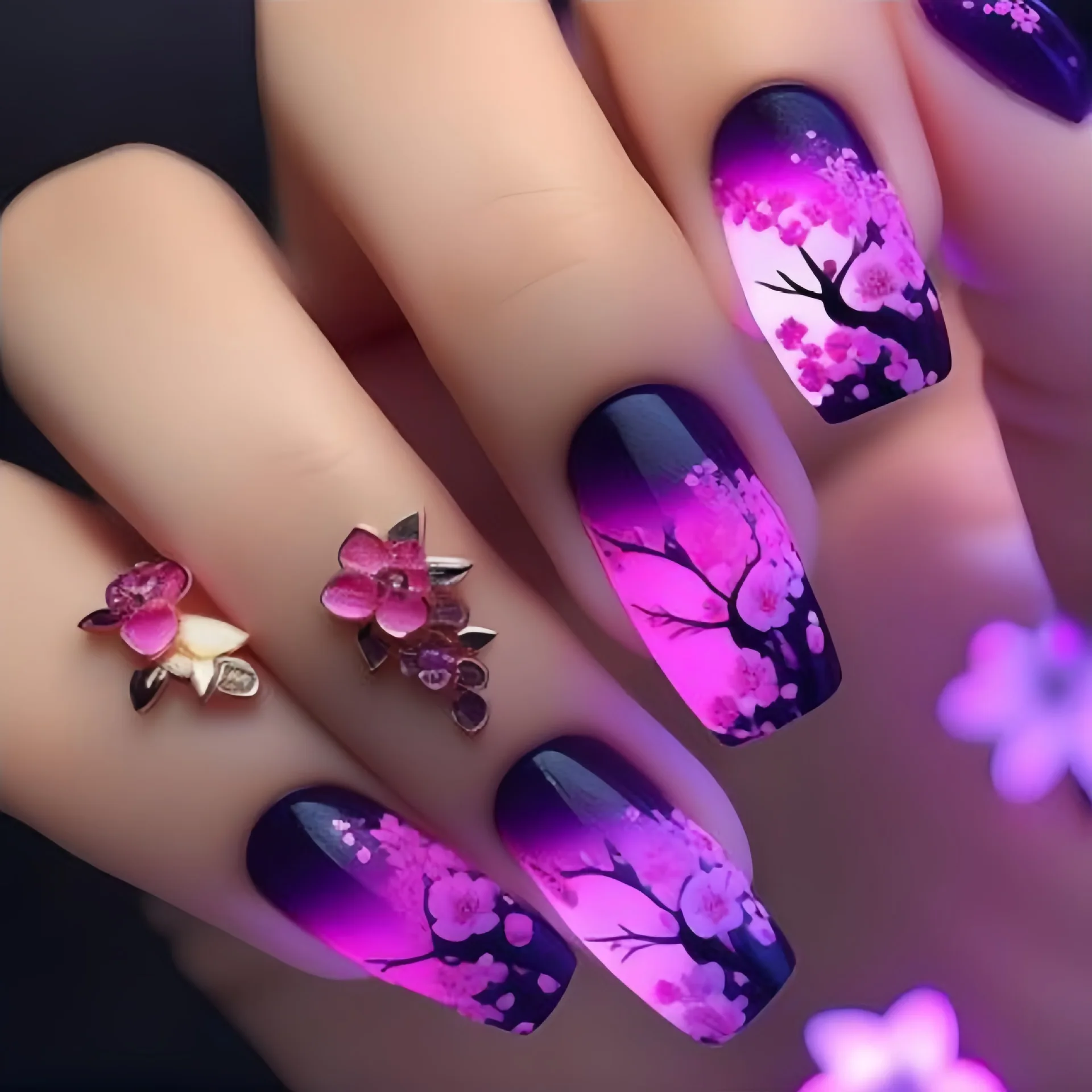 24 stuks roze bloem kunstnagels sets kort ballet druk op nagels mode glitter ontwerp nep nagel tips draagbare vierkante manicure