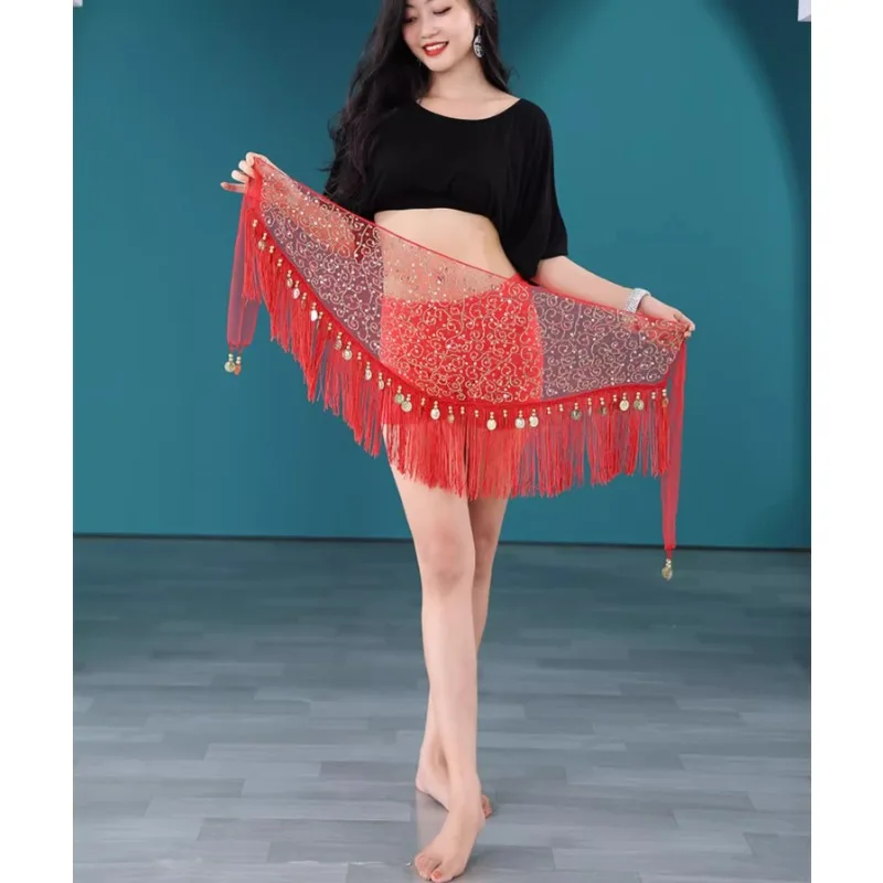 Customized Bellydance Waist Chain Female Practice Clothing Hip Scarf Triangle Scarf Bead Embroidery Tassel Waist Belt Waist Seal