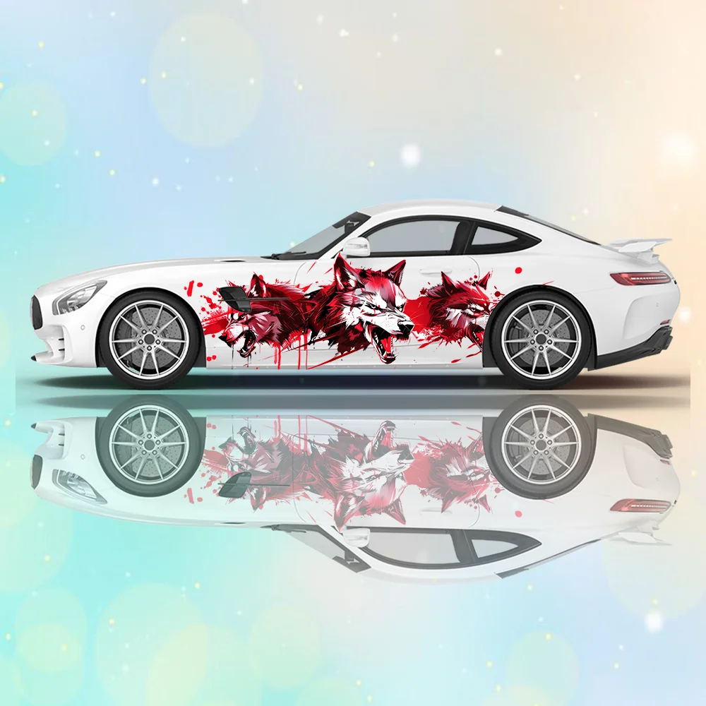 

Three-headed Bloody Wolf Printed Car Sticker Full-body Floral Decoration Covering Scratche Waterproof Car Sticker Car Vinyl Wrap