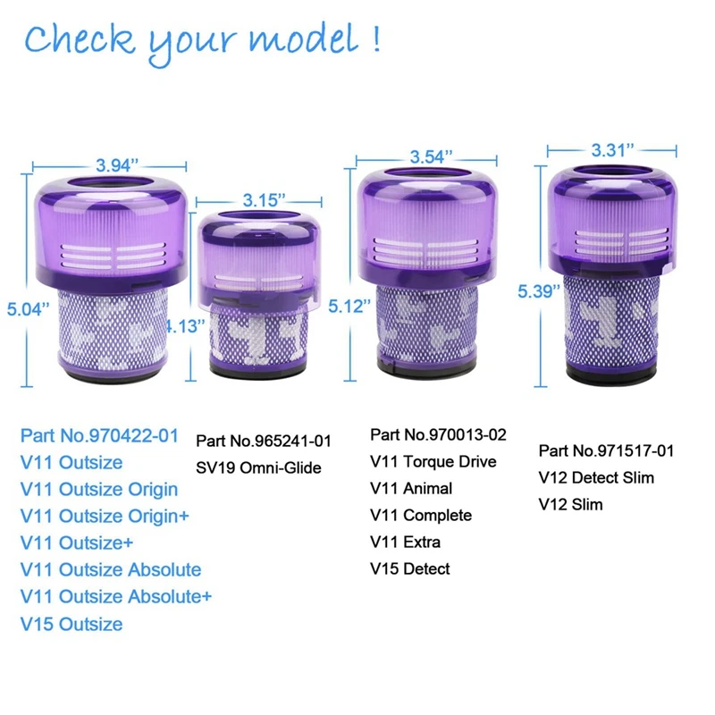 Substituição de filtro de 3 peças para Dyson V11 Outsize, V11 Outsize Origin, Outsize Absolute + peças de aspirador de pó 970422 -01