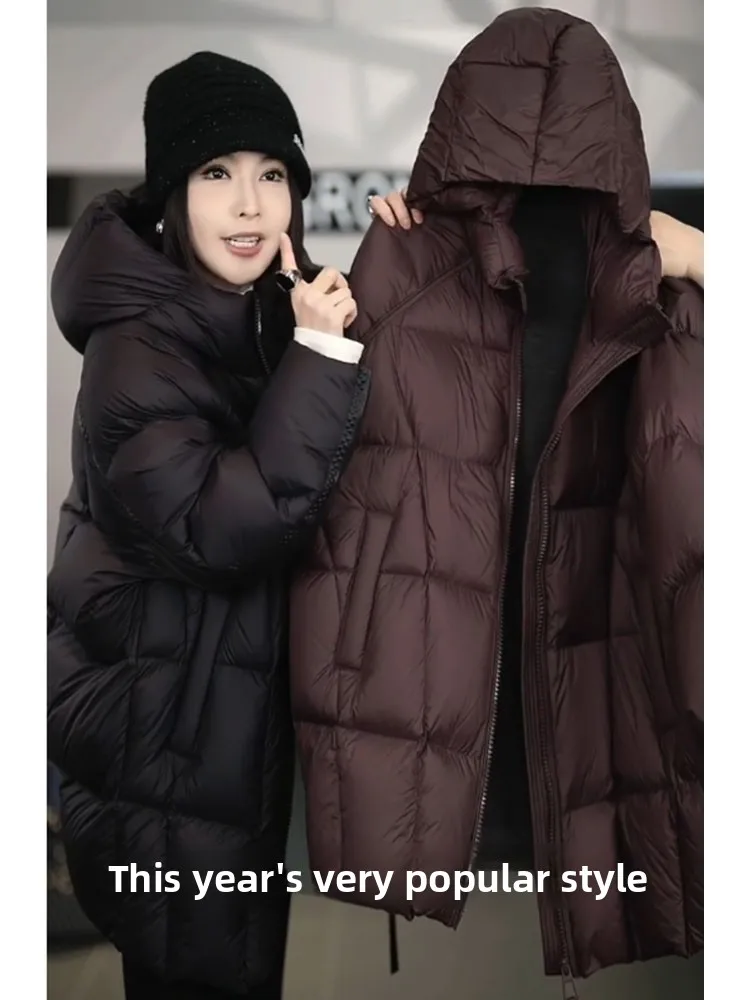 

Уникальное женское пуховое пальто Super Sli с капюшоном, зимнее пальто средней длины, новинка 2025, элитное пальто, корейское пальто для поездок на работу и ветер