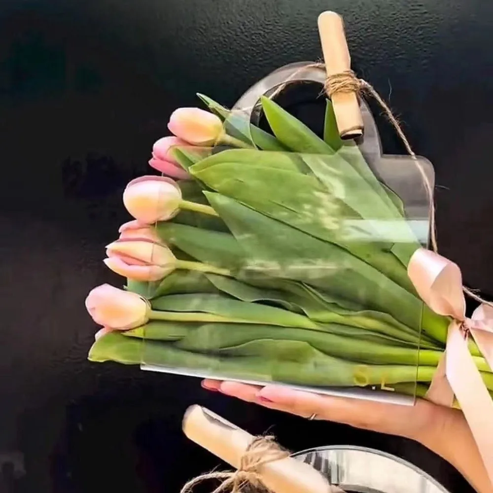 3 Pieces Transparent PET Flower Bouquet Bag with Handle Waterproof Flower Packing Bag Integrated Romantic Gift Container - view 2