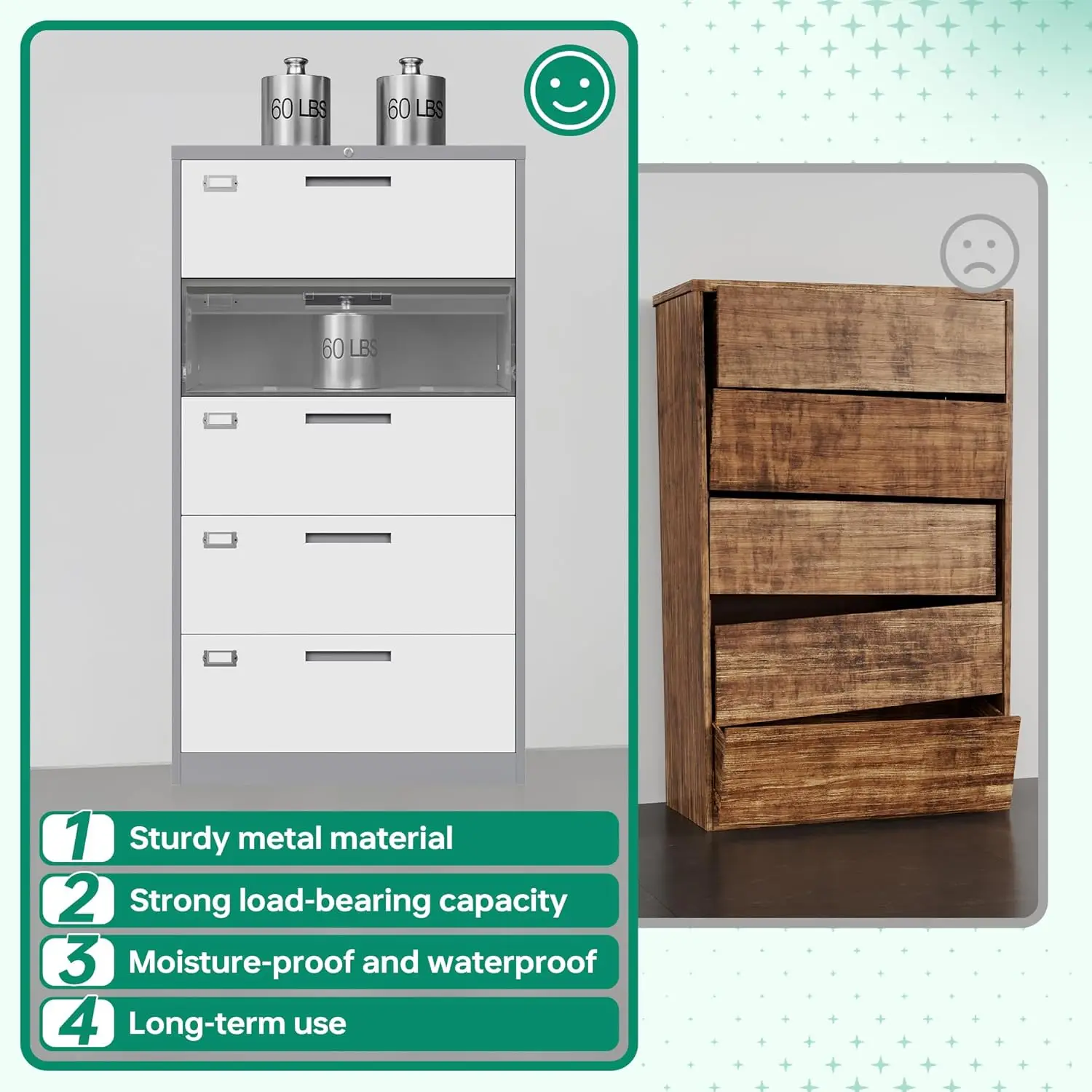 5 Drawer Metal Lateral Filing Cabinets, File Cabinet with Lock for Home Office Hanging Files Letter/Legal/F4/A4 Size