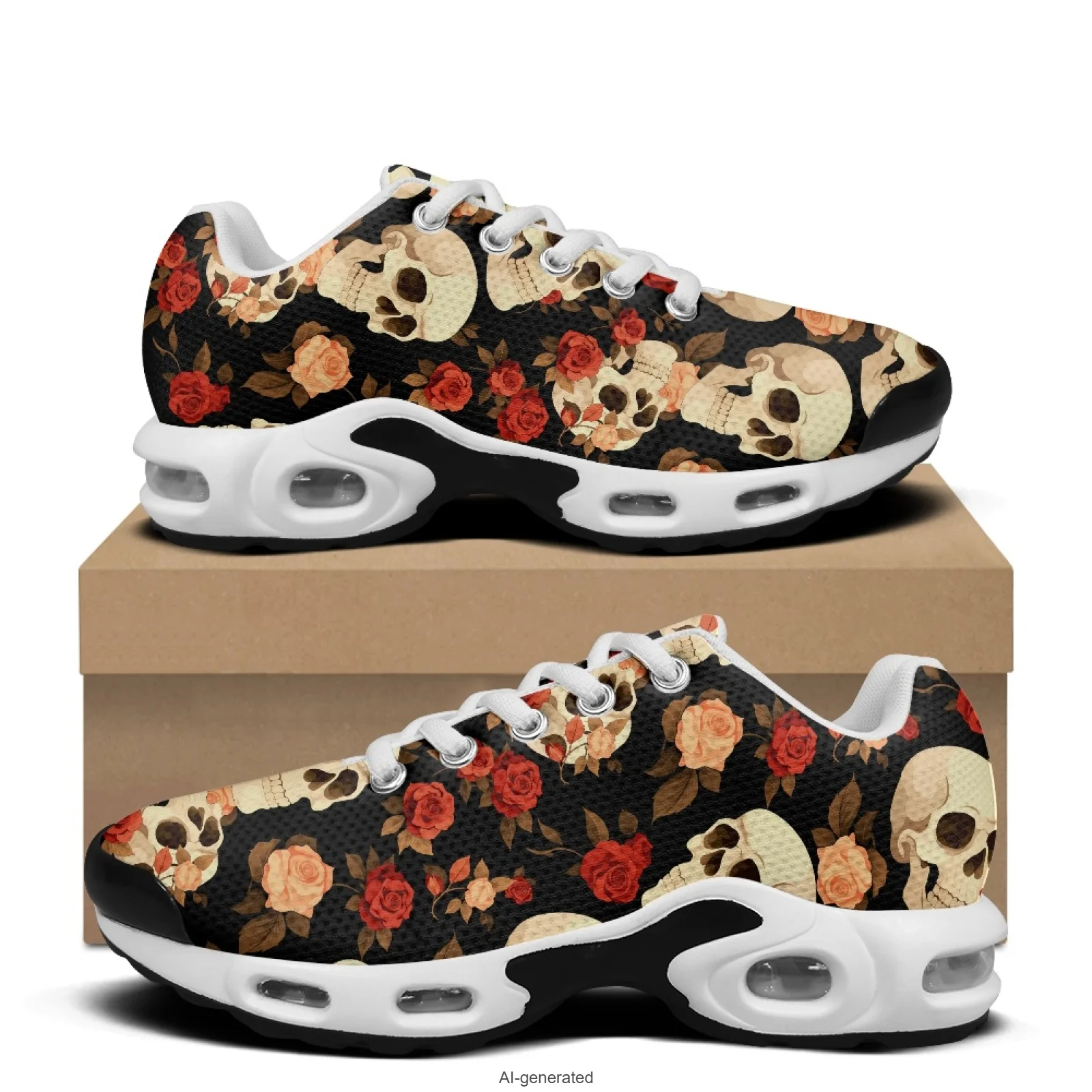 

XIXIRIMIDO Skull Rose Air-Cushioned Sneakers Women's Running Shoes Men's Commuter Shoes Lightweight Breathable Soft Comfortable