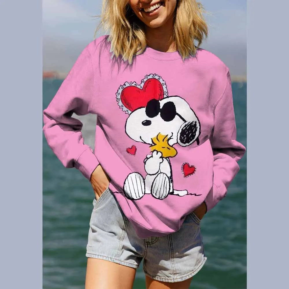 Vol Snoopy print Sweatshirt Dames Crewneck All-Match Hoodies Losse Tops Straat Comfortabele Dameskleding