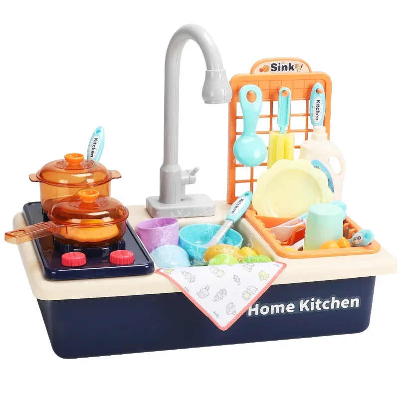 Kitchen Kit for Kids Sink Toys for Children Baby Electric Water Wash Basin Plastic Simulation Dishwasher Pretend Play Gifts