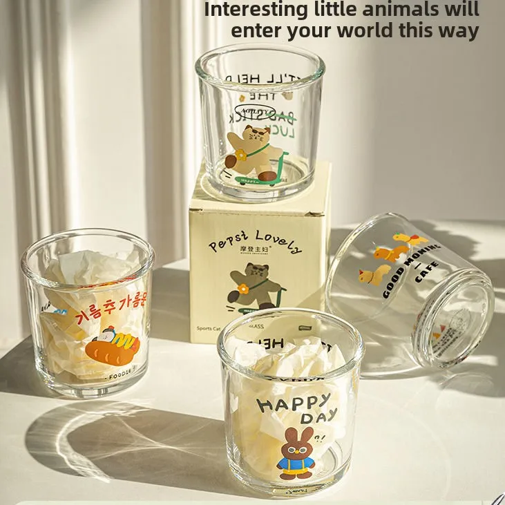 Transparent Glass Juice Cup Cartoon Animal Cute Tea Milk Coffee Breakfast Mug Household Decoration Drinking Cup Couple Gift