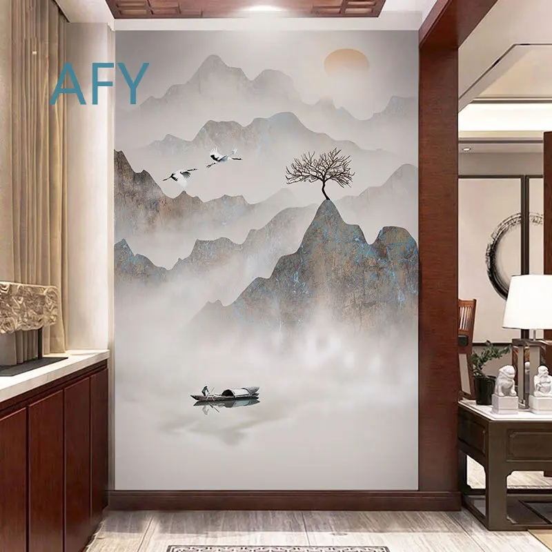 Wallpaper for Chinese 3D Ink Painting Landscape Entrance Background Duplex Villa Wall Covering Living Room Home Decor Modern