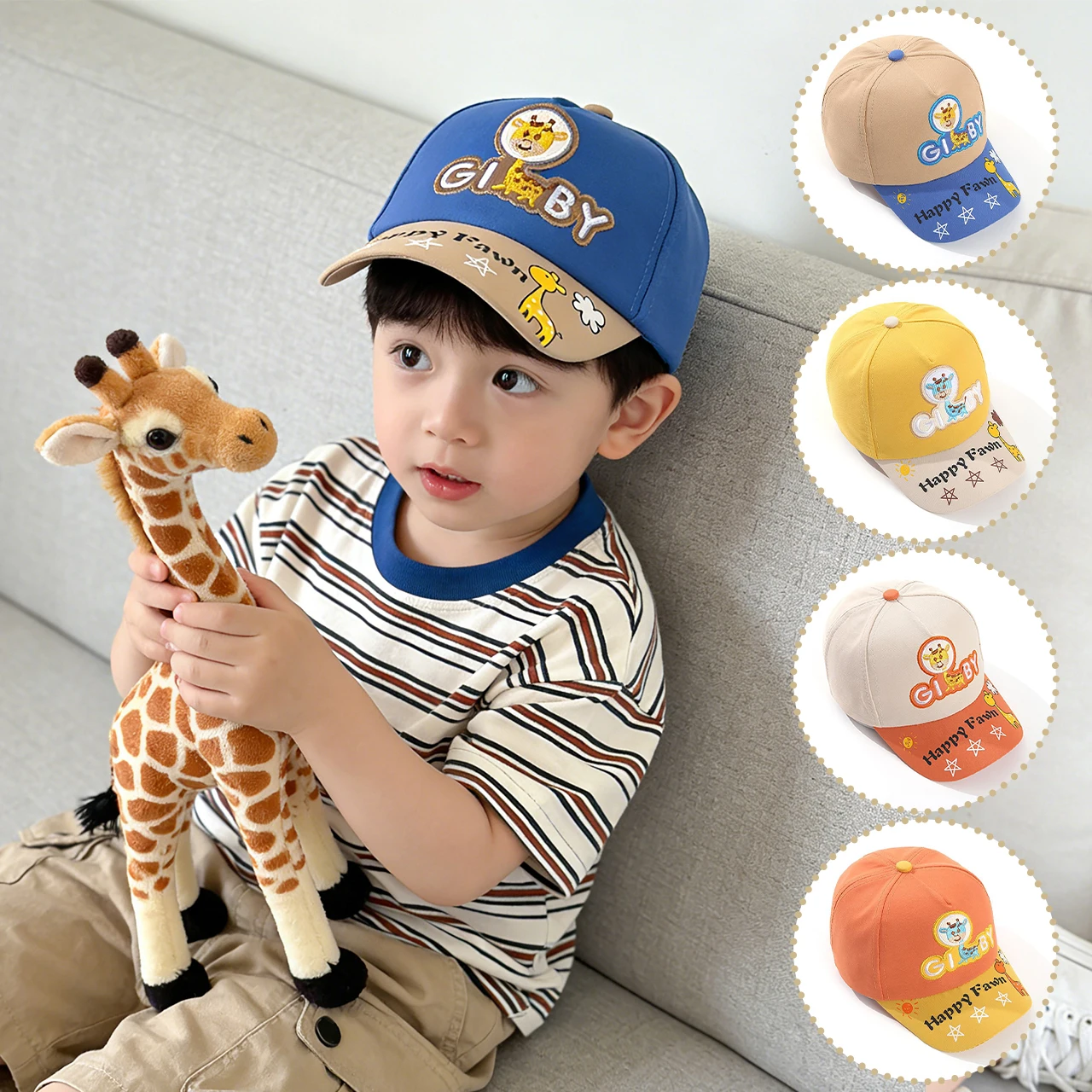 

Cartoon Cute Giraffe Baby Baseball Hat Spring Summer Cotton Sunshade Patchwork Cap Boys Girls Toddler Kids Duck Tongue Hat