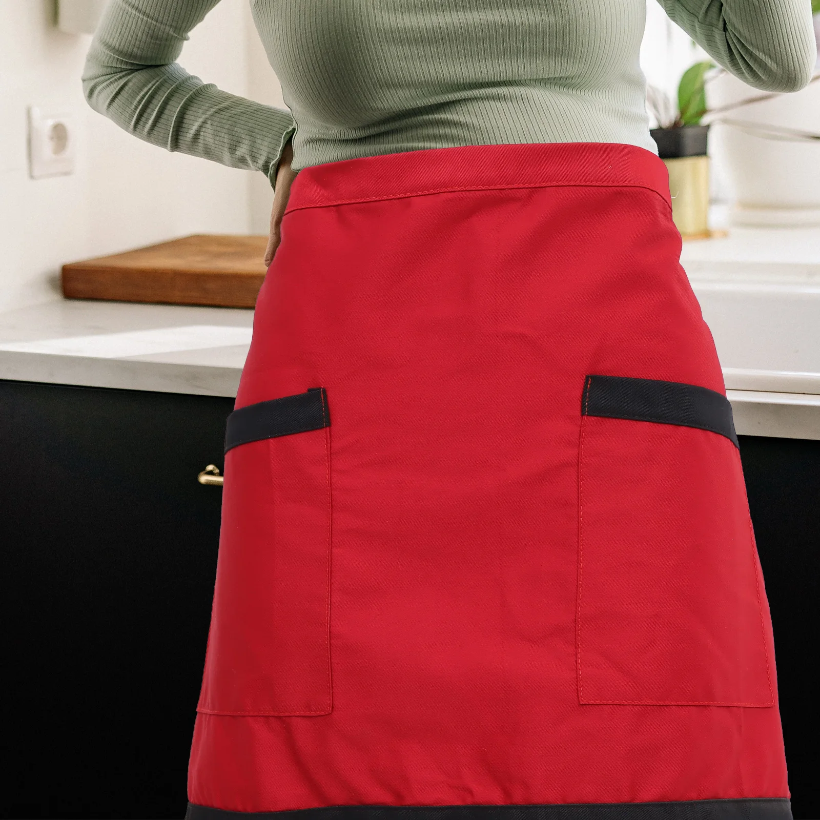 

Apron Waiter Black Cooking Mens Chef Professional Bust Aprons with Pockets Kitchen