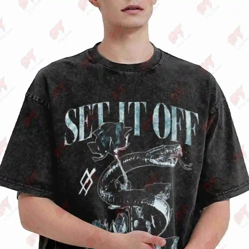 Set It Off Deathless Snake Rose Vintage Washed Tee Pure Cotton T-Shirt