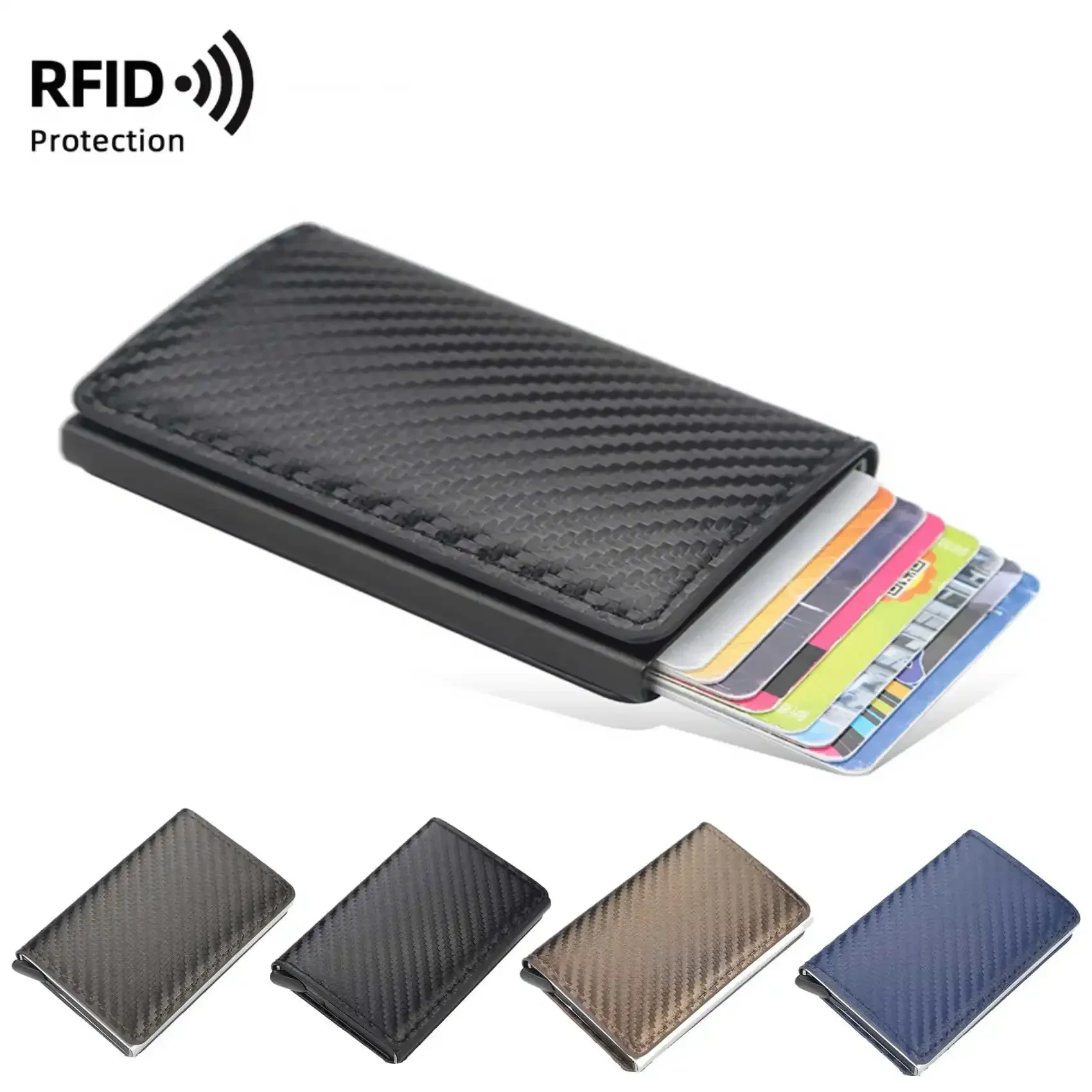 New Carbon Fiber RFID Blocking Men's Credit Card Holder Leather Bank Card Wallet Case Cardholder Protection Purse for Women