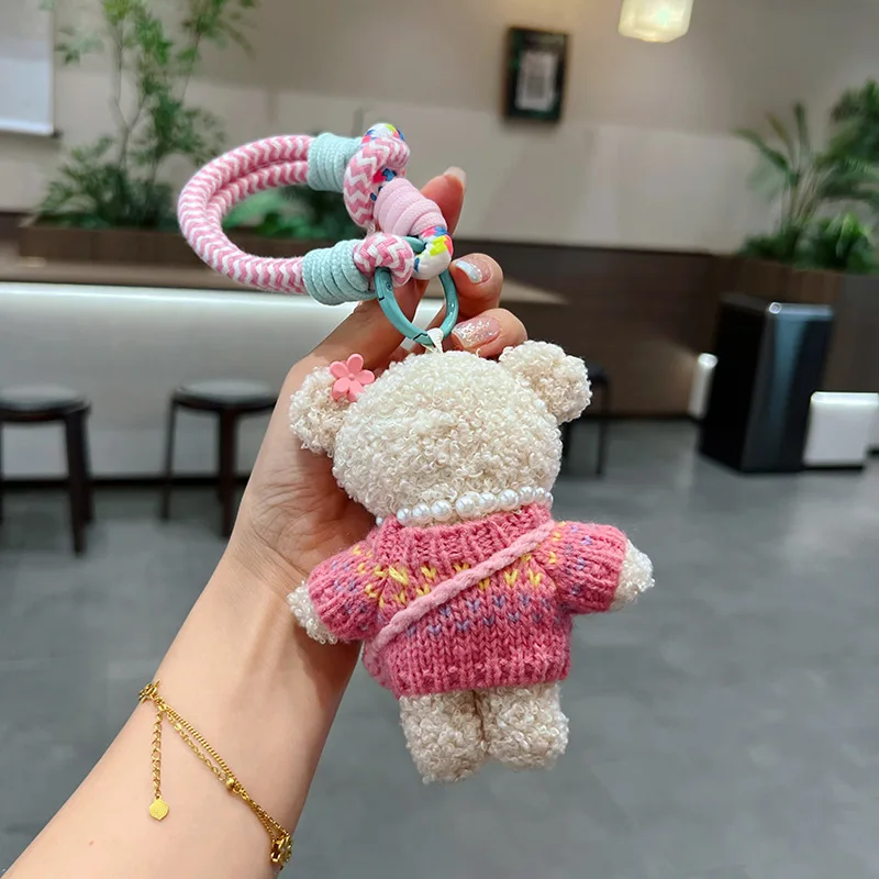 1 stks cartoon schattige trui wollen schoudertas teddybeer pluche pop sleutelhanger speelgoed kamer auto tas decoratie sleutelhangers hanger cadeau