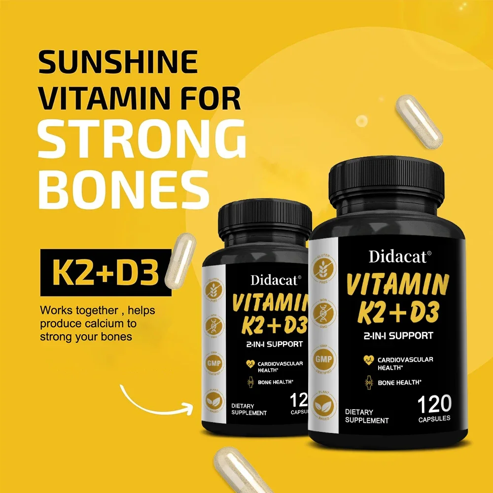 Vegetarian Vitamin D3 + K2 Capsules Improved Calcium Metabolism Bone Health Heart and Immune System Support Vitamin K and D