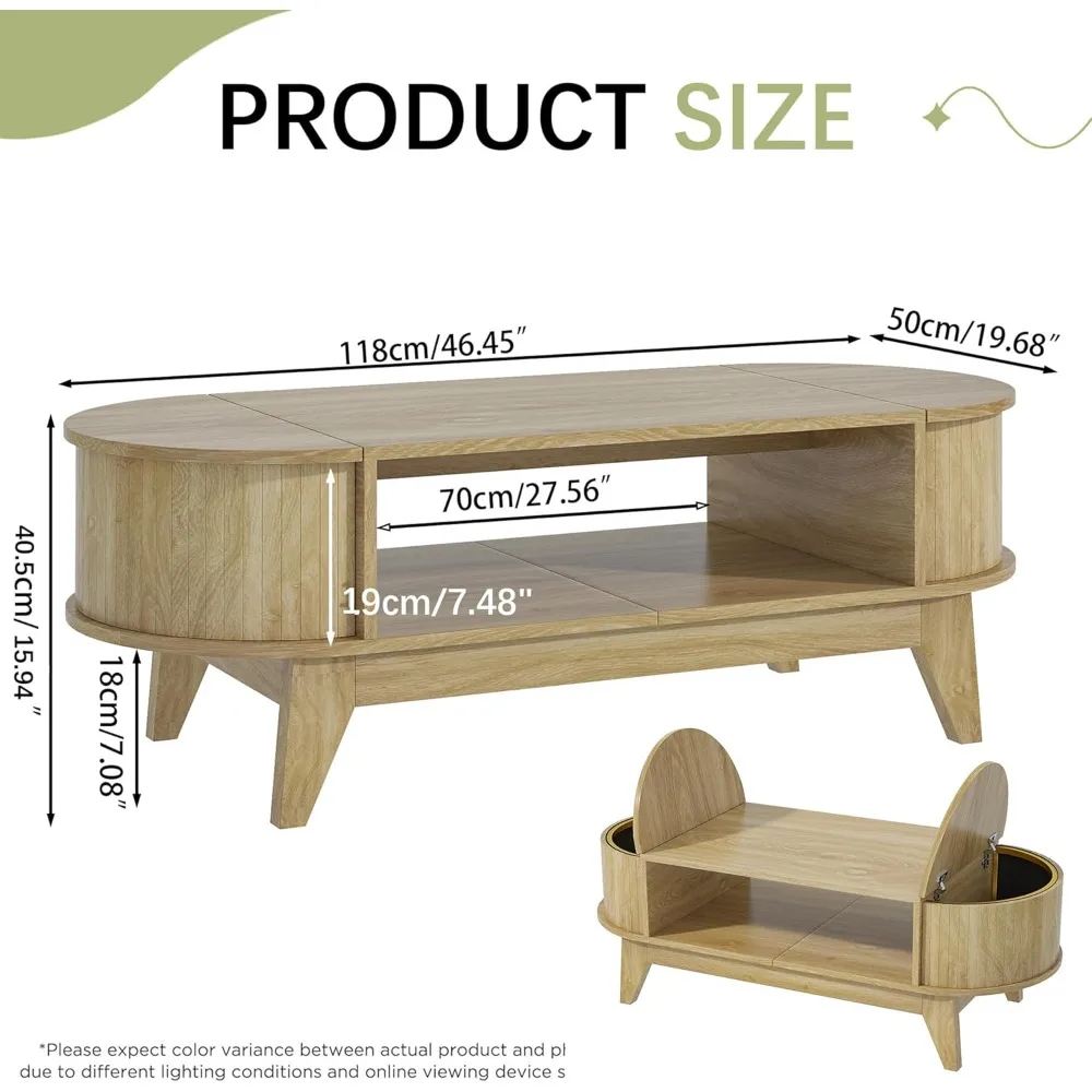 Mid-Century Oval Wood Coffee Table with Dual Concealed Storage
