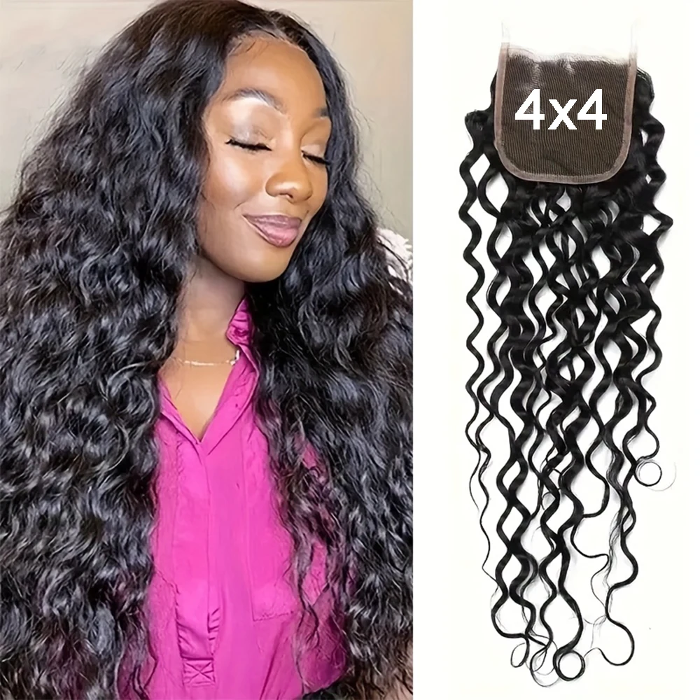 

Water Wave 4x4 Swiss Lace Closure Human Hair Water Wave 4x4 Transparent Lace Closure 12A Brazilian Remy Virgin Hair For Women