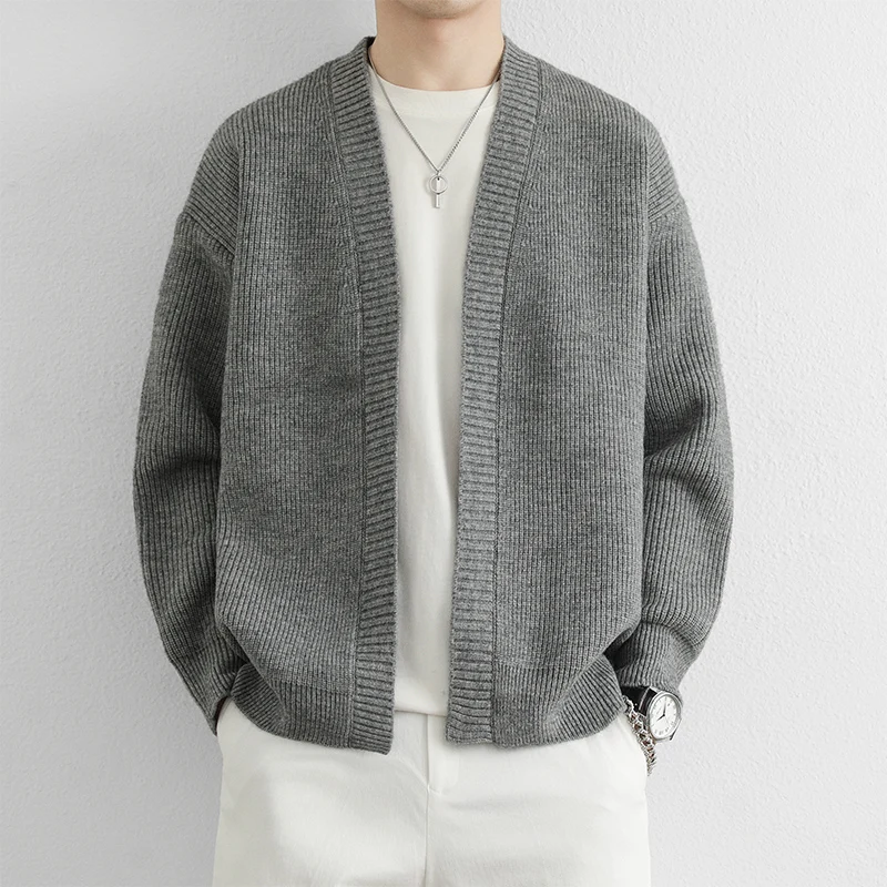 

Men's V-Ne Open Cardigan Sweater Casual Warmth Teenager All-Match Loose Knitted Outerwear Faion Brand Leisure Tead irt