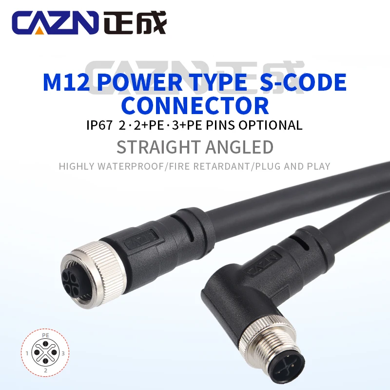 Hot-selling 1 Meters M12 Straight Right Angled S Code 2+PE 3+PE Pins unshielded PVC Moulded Leads Female Male Cable Connectors