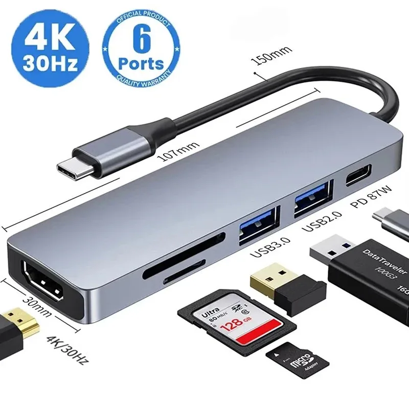

USB 3.0 Type-C Hub HDMI-compatible Adapter 4K Thunderbolt 3 USB C Hub 3.0 TF SD Reader Slot PD for MacBook Pro/Air/Huawei Mate