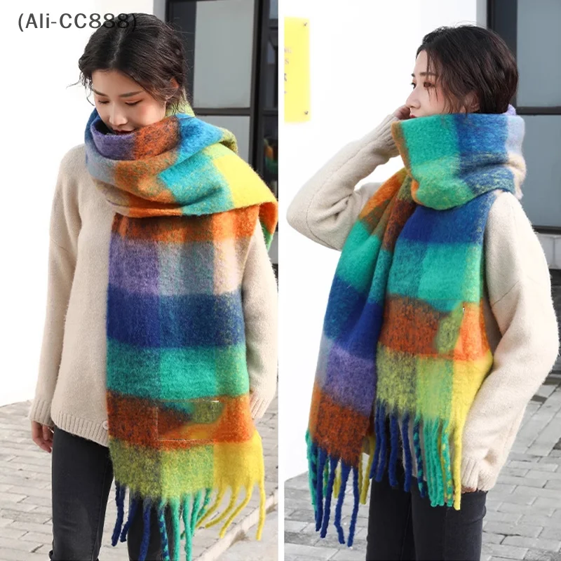 〔CC88〕Rainbow Plaid Scarf Winter Keep Warm Wrap Shawl 40*230cm