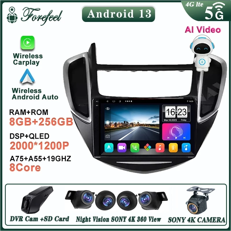 Car Radio Android 14 For Chevrolet Trax Tracker 2014  - 2018 Multimedia Monitor Video Player Navigation QLED Screen Dash Cam