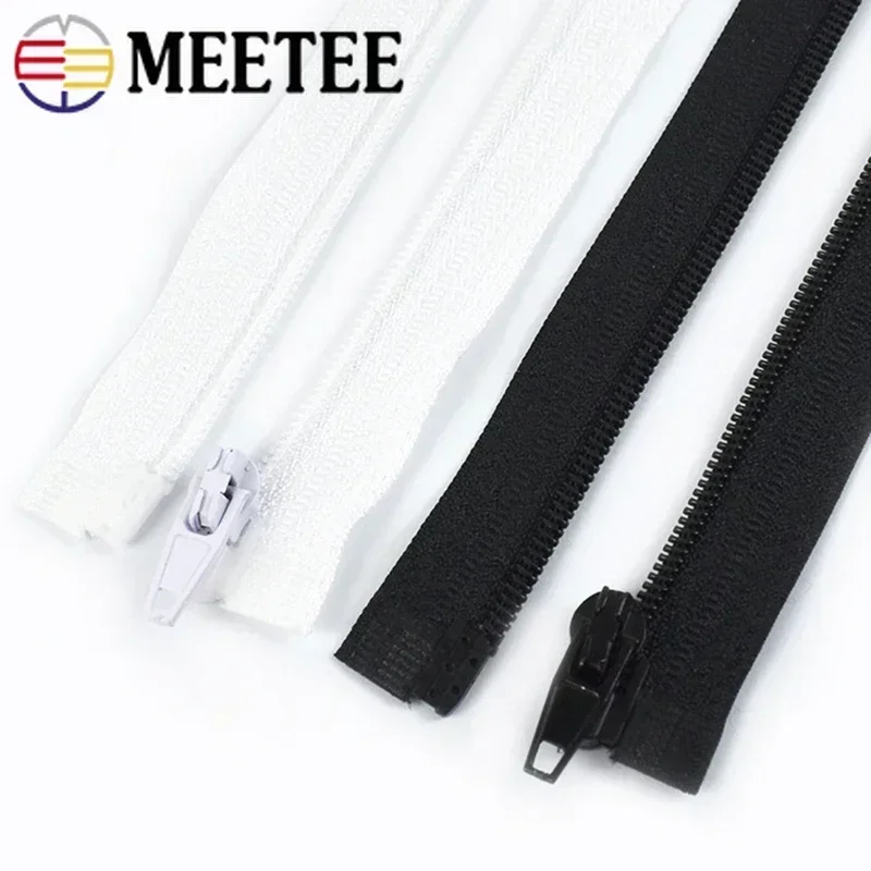 Meetee 5/10Pcs 40-300cm Nylon Zipper Black White Zippers 3# Open-End Auto Lock Zips Down Jacket Coat Front Placket Zip for Sew