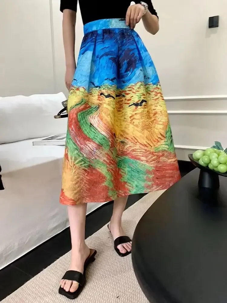 

Gogh Oil Painting Art Half-length Skirt New Style for Women in Spring Fat Girls Pear-shaped Figures Wear Fairy Super Fairy Van