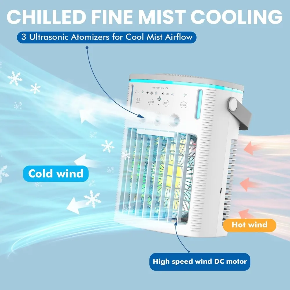 Portable Evaporative Air Cooler Ice Plate Or Water Tank Misting Cooling Fan Personal AC for Home Kitchen Bedroom Office view 3