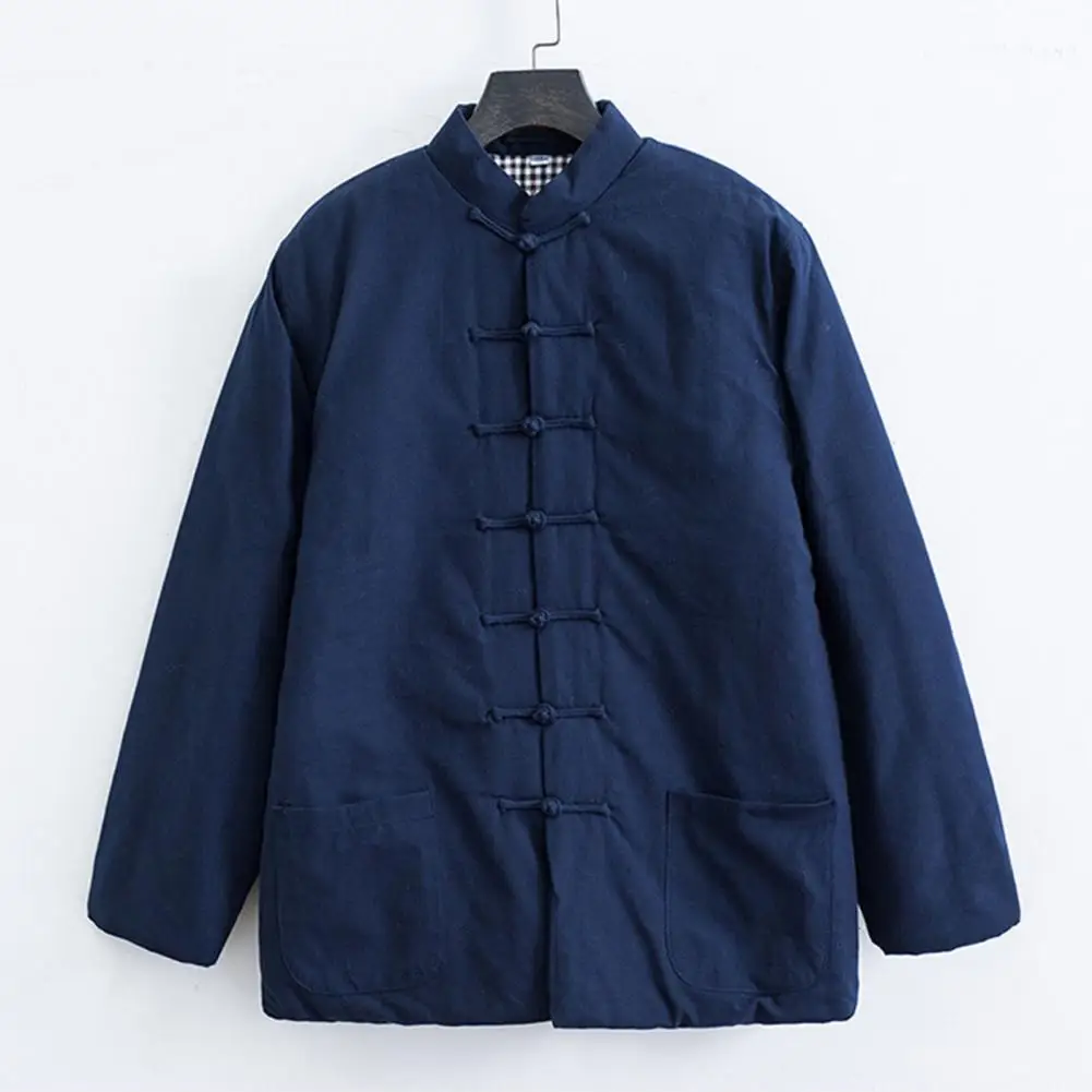 Men Tang Suit Jacket Traditional Men's Tang Suit Style Cotton Coat with Stand-up Collar Button Design Solid Color for Wear