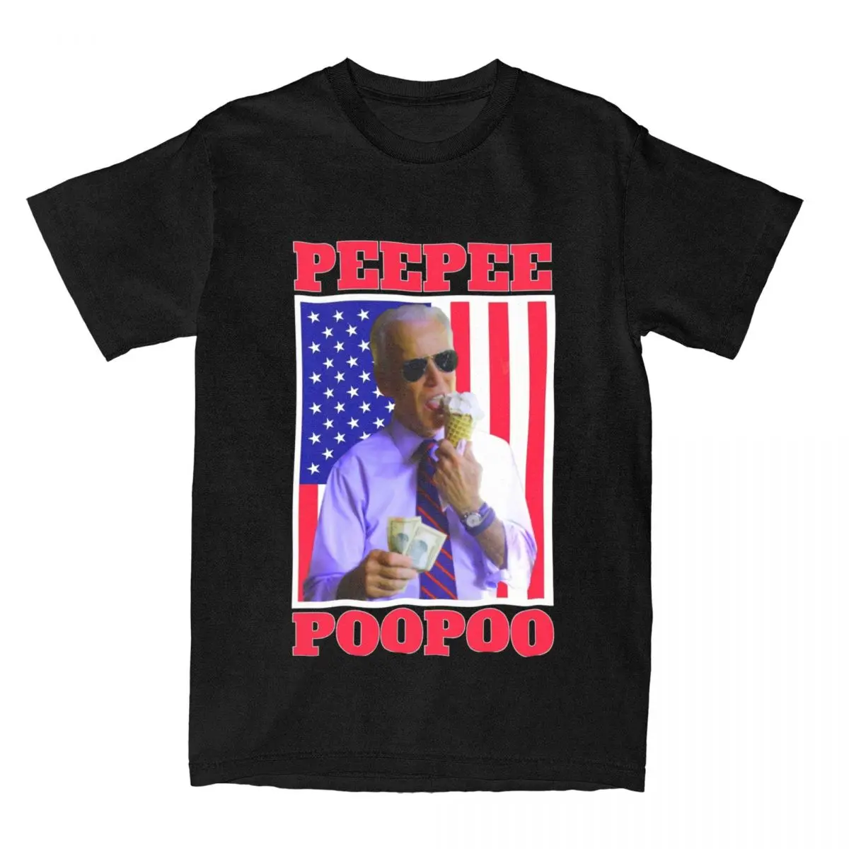 Biden PeePee PooPoo T Shirts for Men Pure Cotton Cool T-Shirts Crew Neck Funny Meme Tees Short Sleeve Clothing Gift Idea