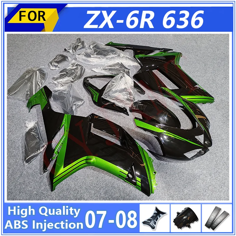 

Комплект обтекателя мотоцикла для KAWASAKI Ninja ZX6R 636 2007 2008, панель обтекателей двигателя ZX 6R 07 08, черный, зеленый корпус рамы кузова