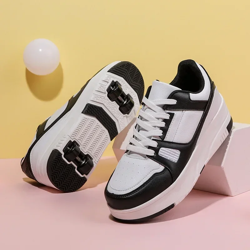 Sapatilhas de skate para crianças, tênis de skate para crianças, presente esportivo casual para meninos e meninas, tênis 4 rodas, moda primavera e