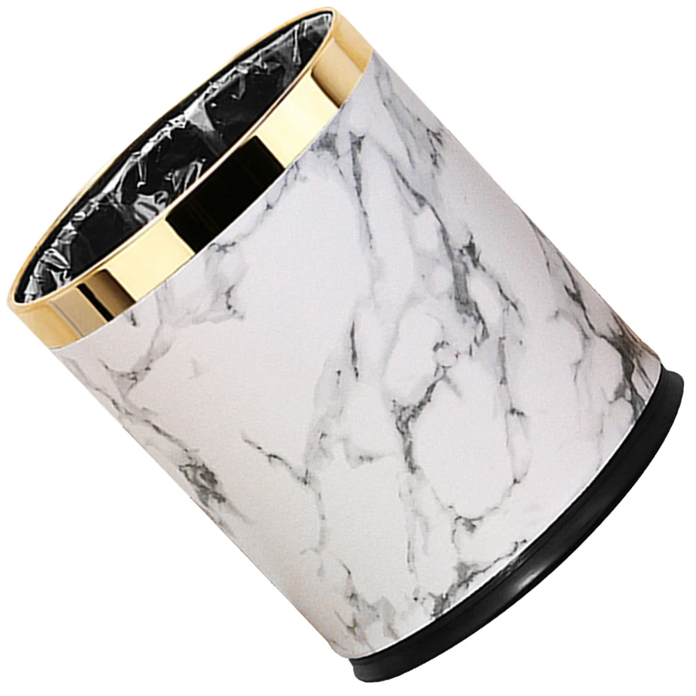 

Lidless Trash Can Bedroom Marble Pattern Household Waste Basket Bathroom Kitchen Garbage Bin Gold Design Portable Room Trash
