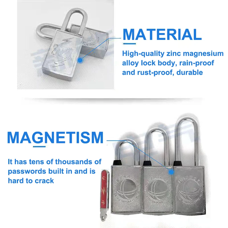 Magnetic Lock Padlock Magnetic Induction Password Lock Magnetic Strip Lock Anti-blocking Rain Rust Pry Door Padlock Home gallery 2