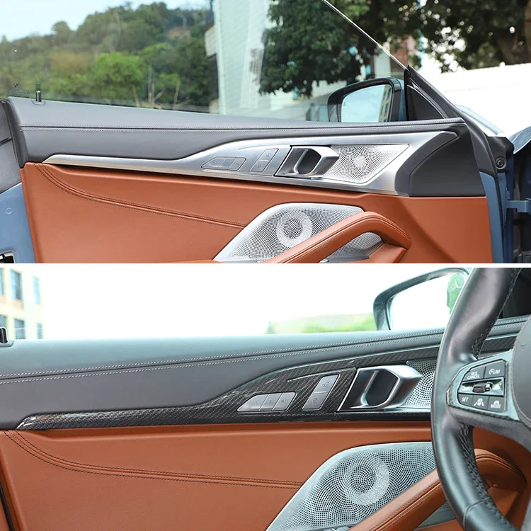 For  8 Series G14 G15 G16 2018-2023 Real Carbon Fiber Car Door Handle Button Panel Decoration Frame Cover Rear Interior