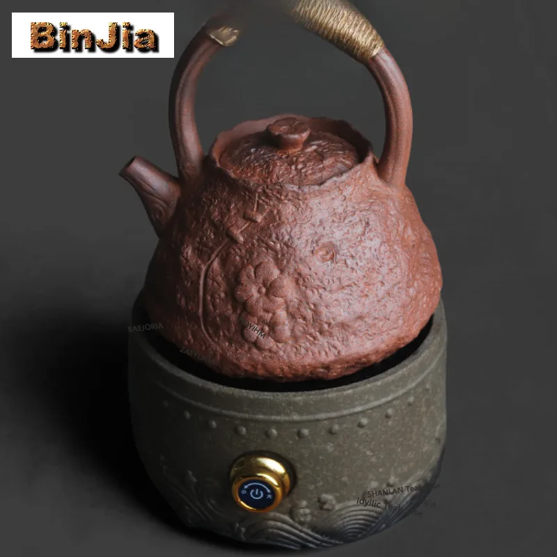 BAEJORIA 850ml Crude Pottery Stone-like Texture Boiling Water Kettle Large Capacity Tea Maker Pot Herbal Medicine Kettle Gifts