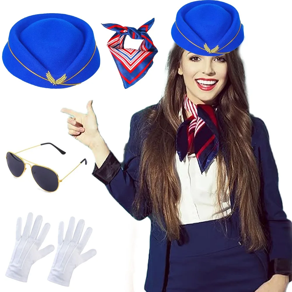 قبعة مضيفات الطيران الزرقاء لمضيفة طيران تأثيري الزي الملحقات مجموعة جوجو غريبة مغامرة حزب حلي #2