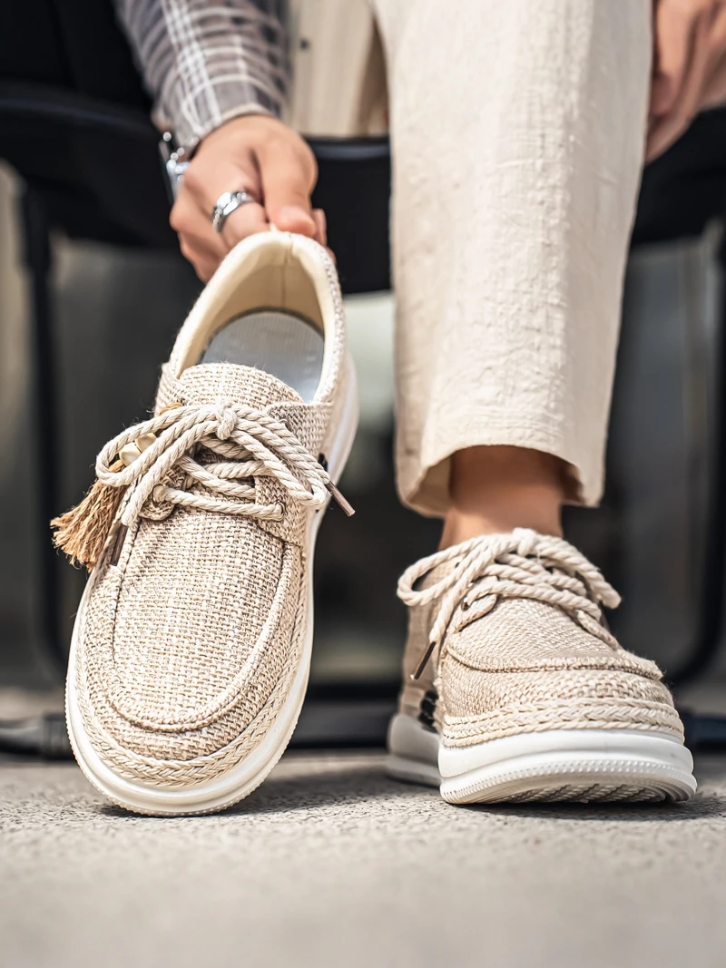 

Men's Canvas Shoes Summer Anti-slip Casual Versatile Woven Flat Sports Soft Bottom Low Help Fisherman Shoes Breathable