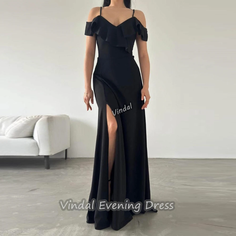 

Vindal Sweetheart Floor Length Ruffle Sexy A-Line luxurious Breast padding Crepe Elegant Short Sleeves السعود For Woman 2024