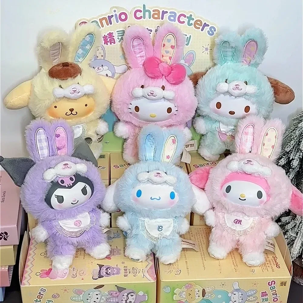 New Sanrio Character Elf Bunny Series Vinyl Face Blind Box Toy Pendant Mystery Box Cinnamoroll Kuromi Melody Doll Surprise Gifts