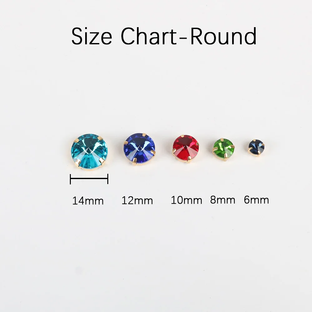 Round Crystal Sew On Sewing Rhinestone Fancy Stones Glass Flatback Rhinestones with Gold Silver Metal base  For Clothing dress