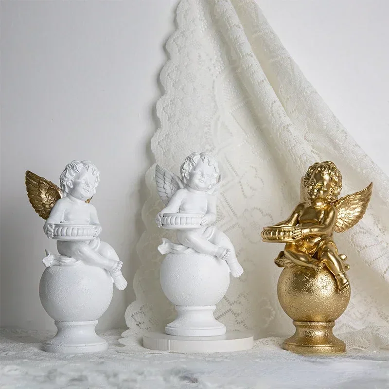 

European Creative Lovely Candlestick Angel Home Decoration Nordic Living Room Resin Figure Statue Art Room Decoration Aesthetics