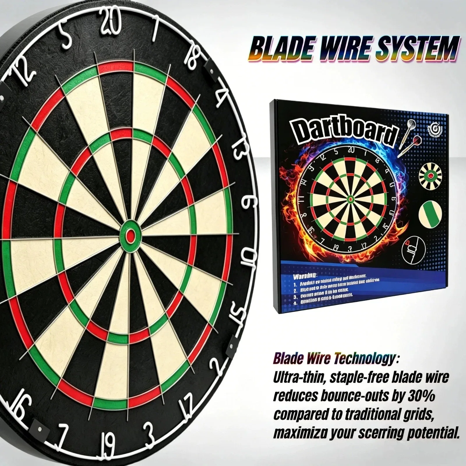 Professional Brazilian Sisal Dartboard Nail Free Ultra-Thin Metal Wire Knife Line System, Competition Specific Dart Hemp Target
