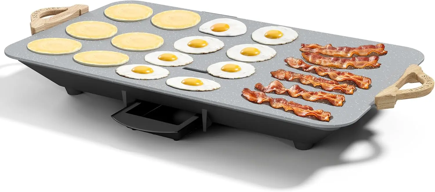 

12x20 Inch Electric Griddle - 1700W Nonstick Granite Surface, Large Sloped Design for Family Meals & Easy Cleaning