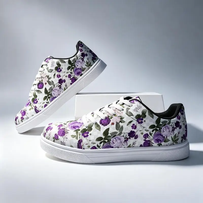 Chaussures de course sur route pour femmes et hommes, baskets blanches à imprimé floral, différentes tailles disponibles, design floral aquarelle vintage, Suitab