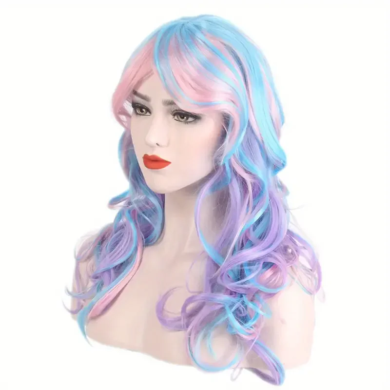 24 Inch Wavy Multi-Color Synthetic Wig for Women - Sassy Unicorn Theme with Glueless Rose Net Cap, Cosplay Halloween J47801S